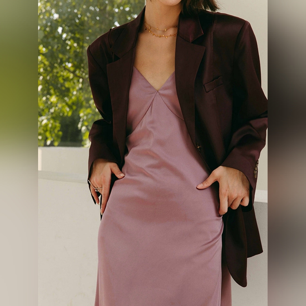 Commense mauve Open Back Satin Long Dress XL